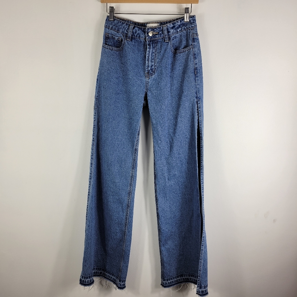 Litz by Uniq Open Side Wide Leg High Waist Patch Pocket Released Hem Jeans